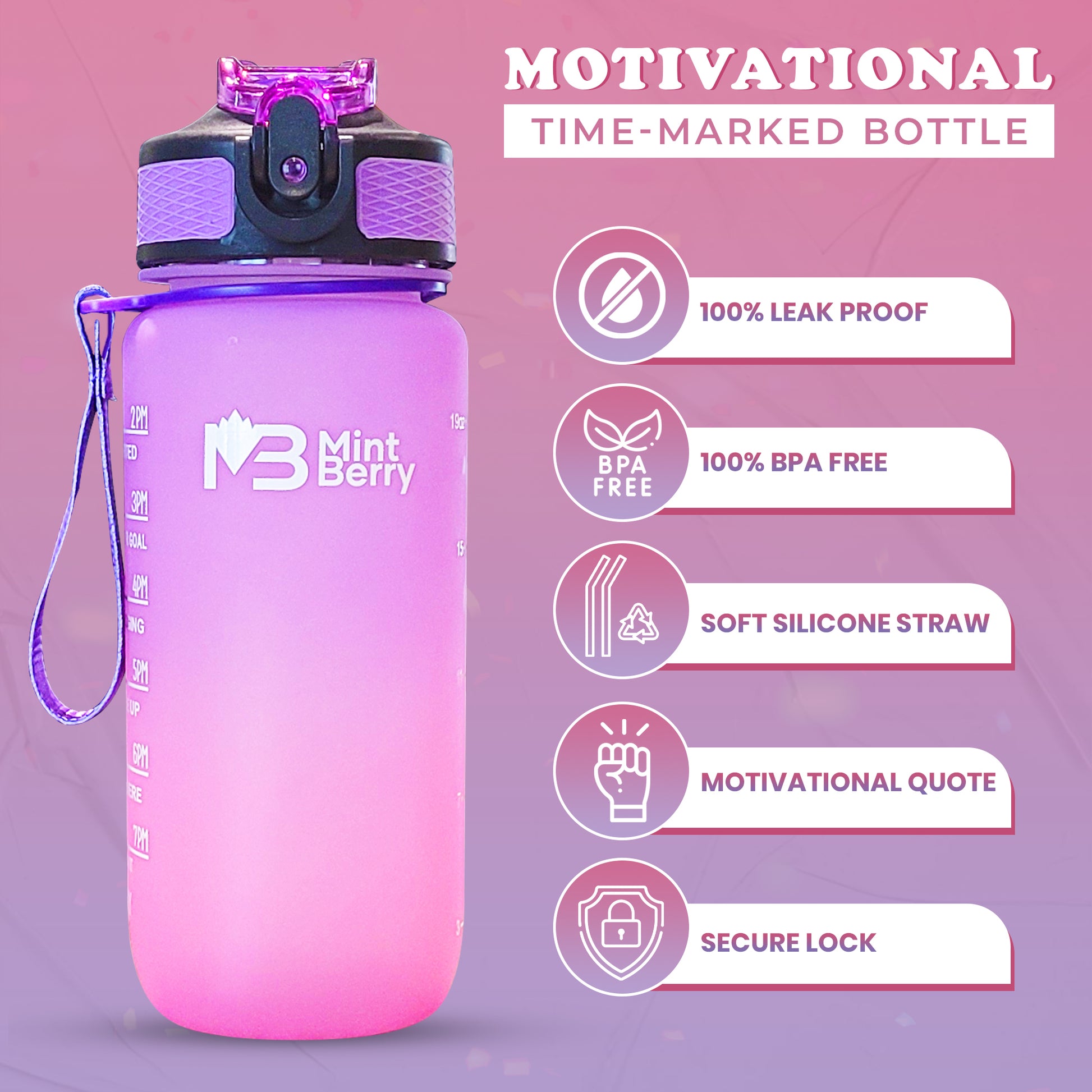 Pink Purple Water Bottle | Purple Water Bottle | Mint Berry